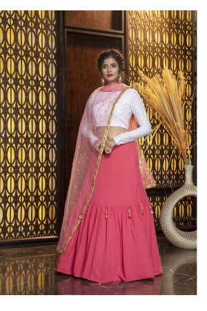 Pink and  White Color Cotton  Georgette with Thread Embroidered Work